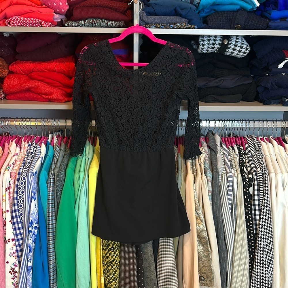 Unbranded black long sleeve lace skort romper size S